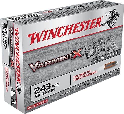 Winchester Varmint X 243 Win 58 gr 3850 fps Polymer Tip Rapid Expansion 20 Bx X243P