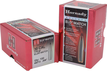 Hornady ELD Match 30 Cal .308 178 gr Extremely Low Drag-Match 100 Per Box 30713